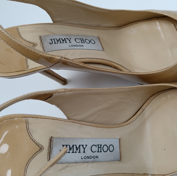 Jimmy Choo Patent Leather Sling Back Peep Toe Heels - Picture 12 of 14